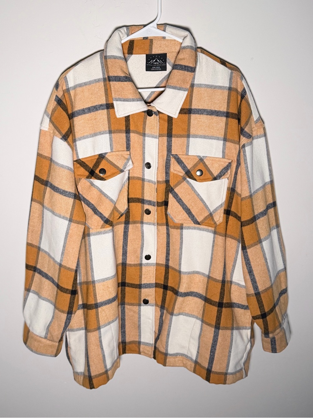 HFX Men's Thick Plaid Button-Down Shacket with Chest Pockets
